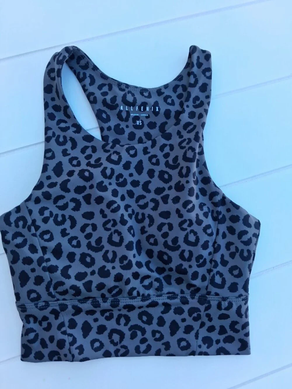 Allfenix Gray Padded Athletic Sports Bra Tank Leopard Print Xs